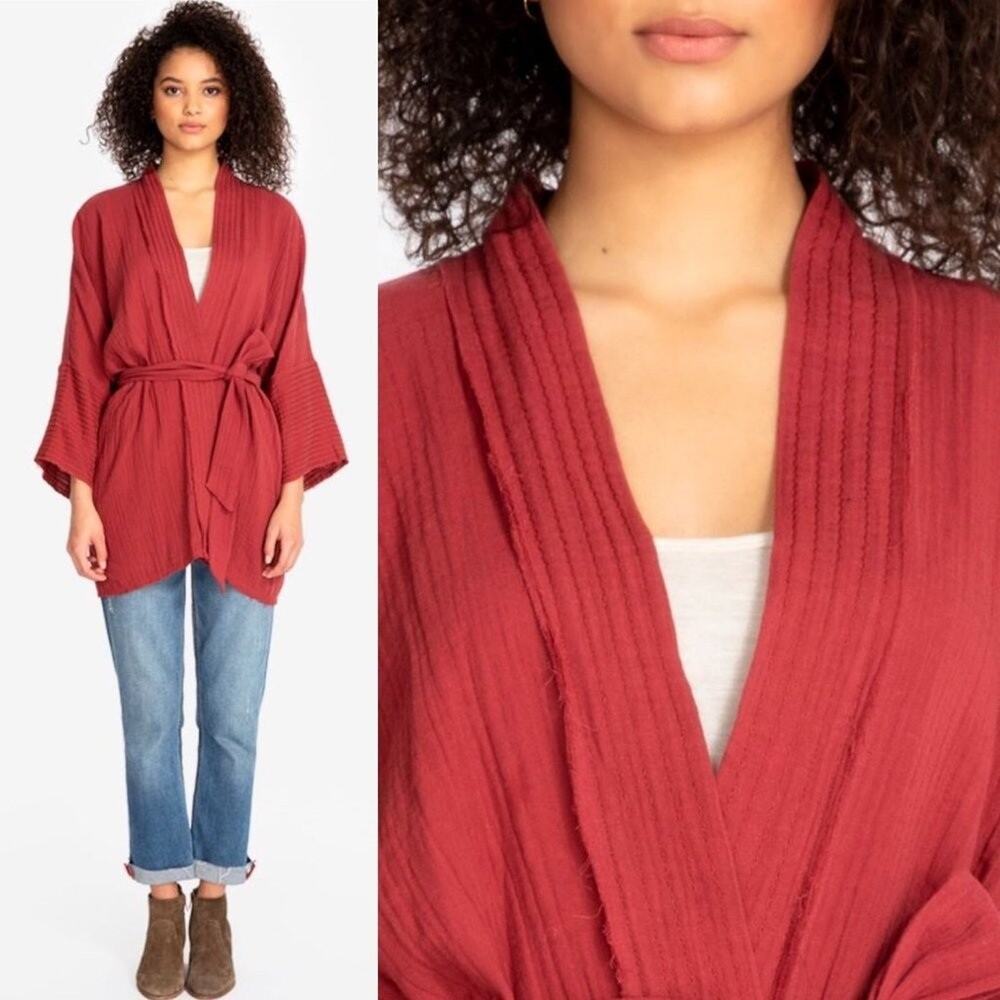 Johnny Was Calme Double Cotton Gauze Kimono Rust Red Robe XS S NEW - Picture 3 of 11
